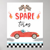 スペアタイヤレッドレースカー2速ボーイ誕生日 ポスター (正面)