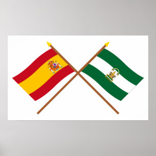 スペインとアンダルシアの交差した国旗 ポスター