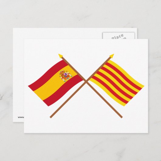 スペインとカタルーニャの国旗が交差している ポストカード (正面/裏面)