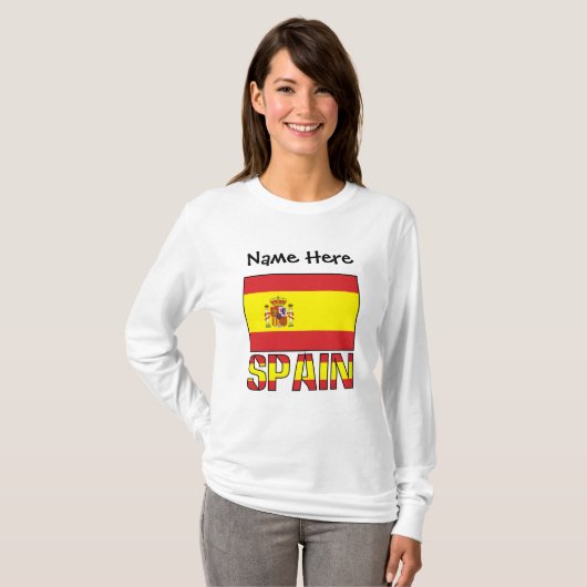 スペインとスペイン国旗の女性用パーソナライズ商品 Tシャツ (正面フル)