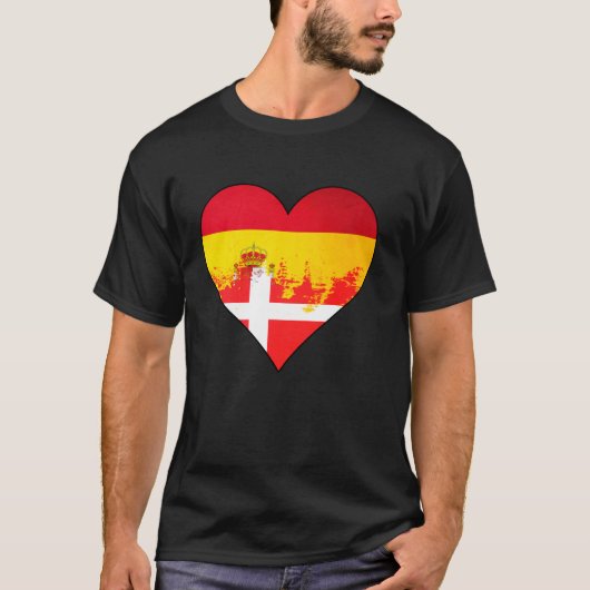 スペインとデンマークのハートの伝統旗 Tシャツ (正面)