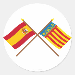 スペインとバレンシアの交差した国旗 ラウンドシール