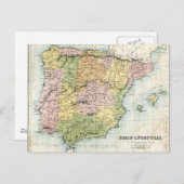 スペインとポルトガルの古地図 ポストカード (正面/裏面)