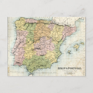 スペインとポルトガルの古地図 ポストカード