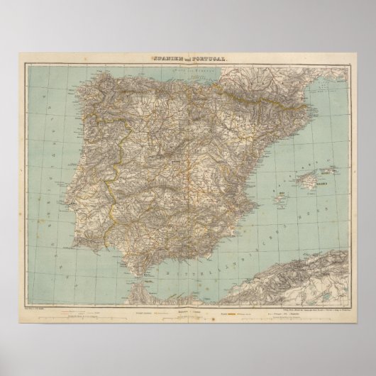 スペインとポルトガルの地図 ポスター (正面)
