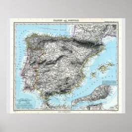 スペインとポルトガルの地図(1891年) ポスター