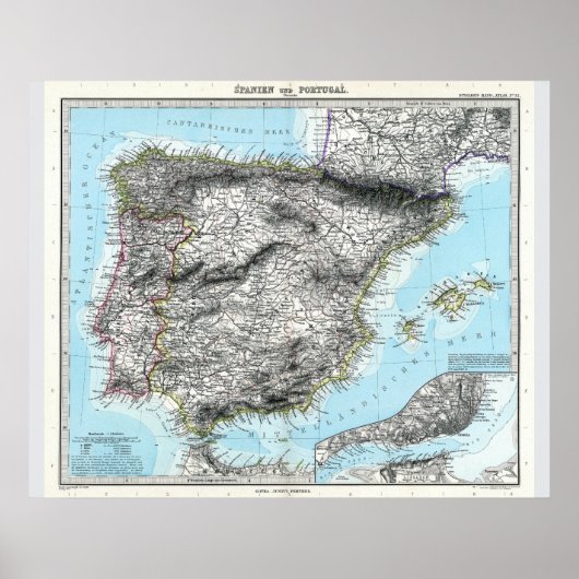 スペインとポルトガルの地図（1891年） ポスター (正面)