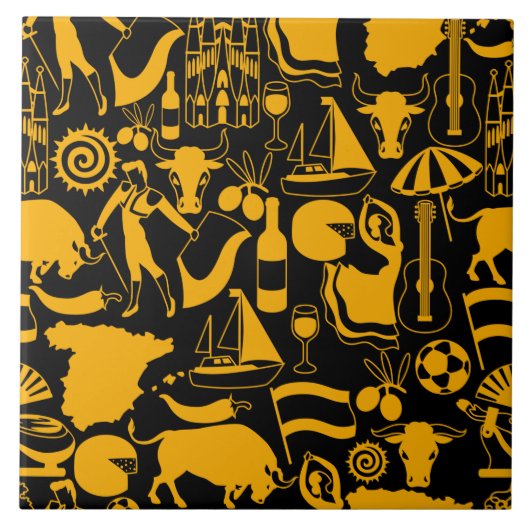 スペインと伝統スペインのブラックとオレンジ タイル (正面)