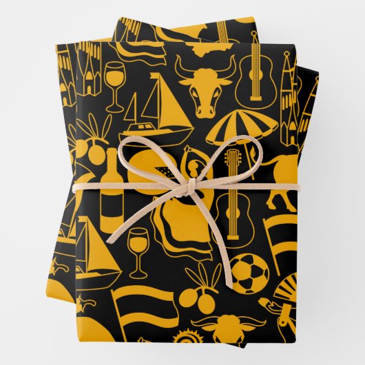 スペインと伝統スペインのブラックとオレンジ ラッピングペーパーシート (インサイチュ)