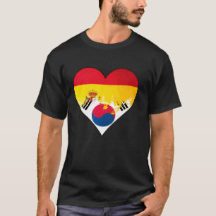 スペインと韓国のハート・ヘリテージ・フラッグ Tシャツ