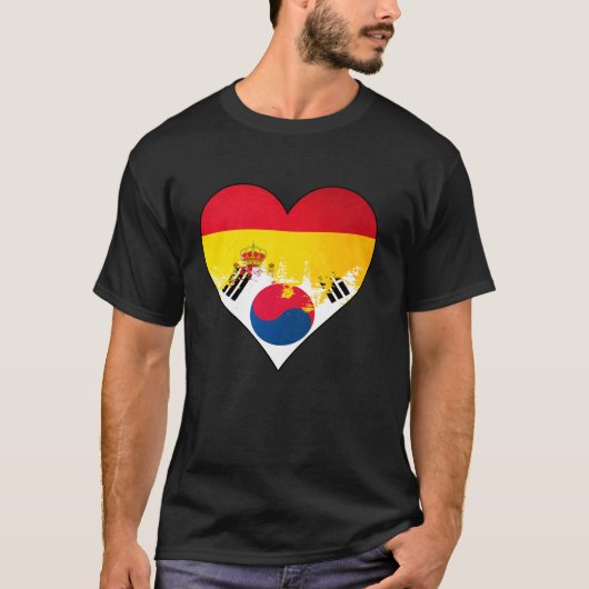スペインと韓国のハート・ヘリテージ・フラッグ Tシャツ (正面)