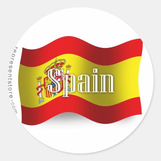 スペインなびく国旗 ラウンドシール (正面)
