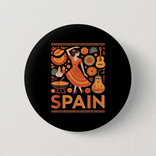 スペインのおかしいスペイン文化 フラメンコ ギター パエラ 缶バッジ (正面)