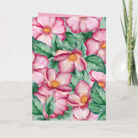 スペインのおばさん誕生日用水色ピンクの花 カード (裏面)