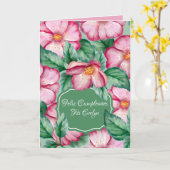 スペインのおばさん誕生日用水色ピンクの花 カード (黄色い花)