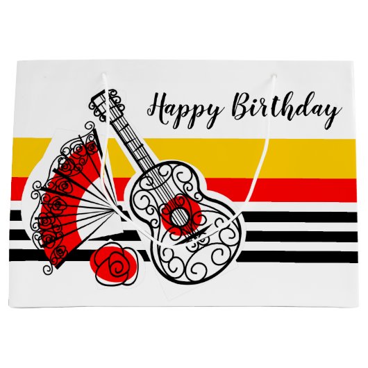 スペインのおストライプ土産クラシック誕生日大 ラージペーパーバッグ (正面)