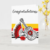 スペインのお土産クラシックストライプ祝い カード (黄色い花)