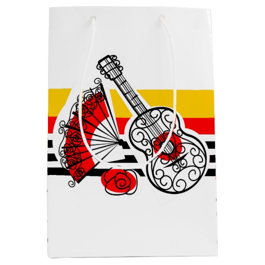 スペインのお土産クラシック用ストライプ培地 ミディアムペーパーバッグ (正面)