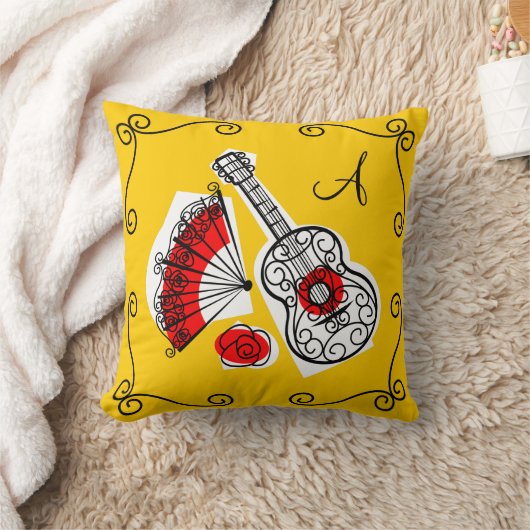 スペインのお土産「モノグラム」コーナー赤 クッション (ブランケット)