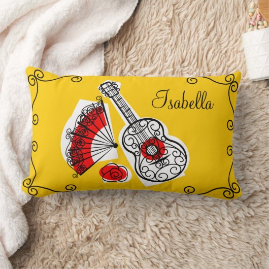 スペインのお土産「名前」コーナー赤いバックランバー ランバークッション (ブランケット)