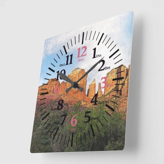 スペインのか英語のカテドラルの石セドナアリゾナ スクエア壁時計 (傾斜)