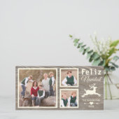 スペインので素朴な木製のトナカイのベージュNavidadの写真 シーズンカード (スタンド正面)