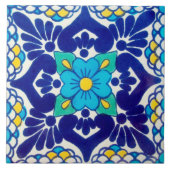 スペインので青い花の陶磁器の写真のタイル タイル (正面)
