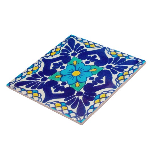 スペインので青い花の陶磁器の写真のタイル タイル (側面)