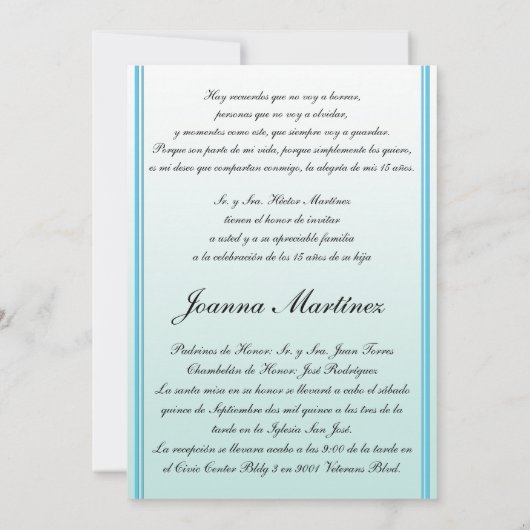 スペインのなパステル調の青のキンセアニェラの招待状 招待状 (裏面)