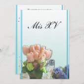 スペインのなパステル調の青のキンセアニェラの招待状 招待状 (正面/裏面)