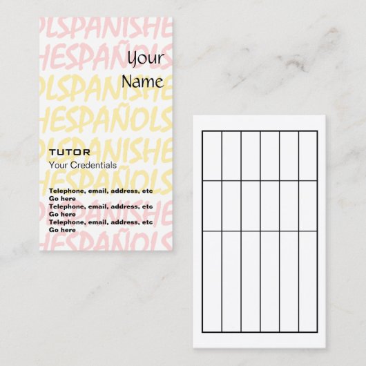スペインのな個人教師のアポイントメントの名刺 予約カード (正面/裏面)