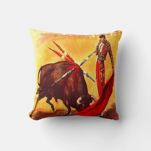 スペインのな闘牛ポスターヴィンテージの郵便はがきの芸術 クッション (正面)