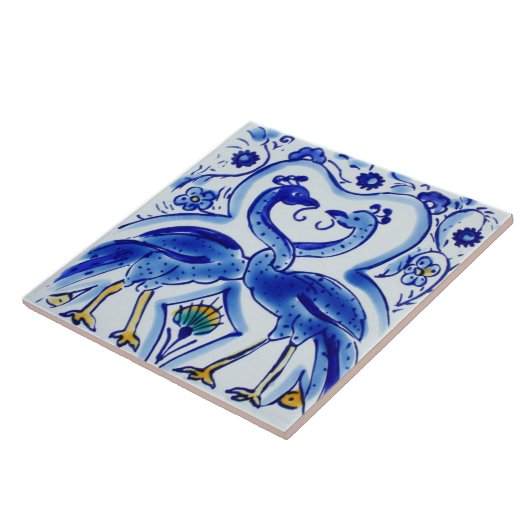 スペインのな青及び白い鳥の陶磁器の写真のタイル タイル (側面)