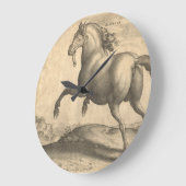 スペインのな馬のエレガントで旧式な版木、銅版、版画 ラージ壁時計 (傾斜)