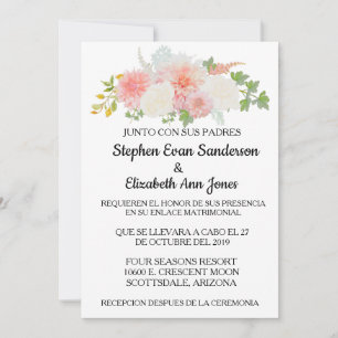スペインののバラ結婚赤面ピンクアイボリー水彩 招待状