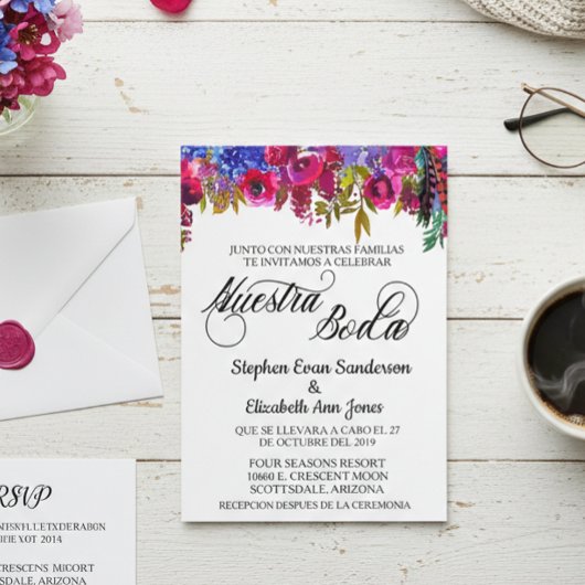 スペインのの結婚ボホはっきりしたフラワーヌエストラボダ 招待状