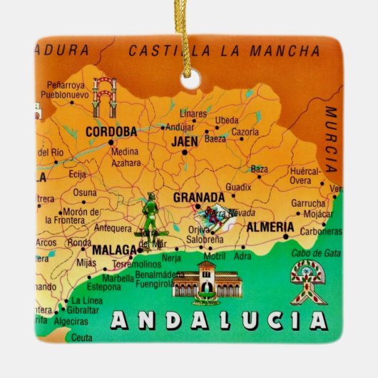 スペインのアンダルシアのカラフルな地図 セラミックオーナメント (正面)