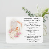 スペインのアンティーク ベビー カトリック フラワー 聖書 招待状 (スタンド正面)