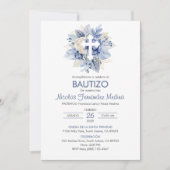 スペインのインビタシオンバウティゾブルーフラワーズバプテスマ 招待状 (正面)