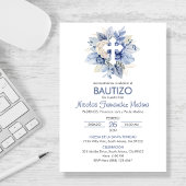 スペインのインビタシオンバウティゾブルーフラワーズバプテスマ 招待状