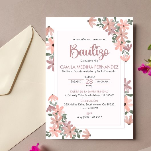 スペインのインビタシオンバウティゾボホフラワーズバプテスマ 招待状