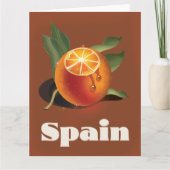 スペインのオレンジ色の旅行ポスター カード (正面)
