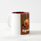 スペインのオレンジ色の旅行ポスター ツートーンマグカップ (正面左)