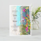 スペインのカラフルフローラ愛の鳥メキ結婚シコ 招待状 (スタンド正面)