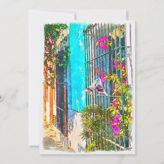 スペインのカラフルフローラ愛の鳥メキ結婚シコ 招待状 (裏面)