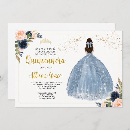 スペインのキンセアニェラ招待状, 15歳の誕生日パーティー 招待状 (正面/裏面)