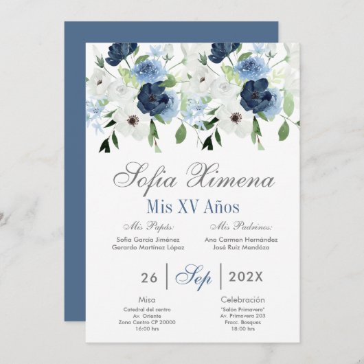 スペインのキンセアニェラ海軍フローラ 招待状 (正面/裏面)