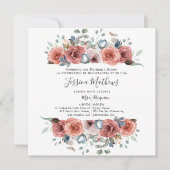 スペインのキンセアニェラ、ほこりっぽい青とピンクのフローラ 招待状 (正面)