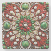 スペインのクリスマススター絵を描ハンドテラコッタNo 2 ストーンコースター (正面)