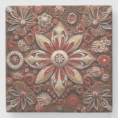 スペインのクリスマスレッドスターテラコッタアート ストーンコースター (正面)